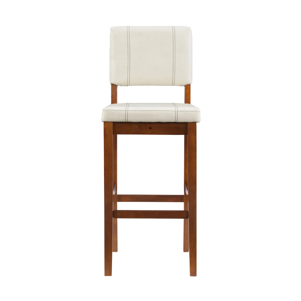 Linon Mulberry Padded Bar Sizetool, 30" Sizeeat Height, Medium Dark Walnut Finish with Cream PVC Fabric