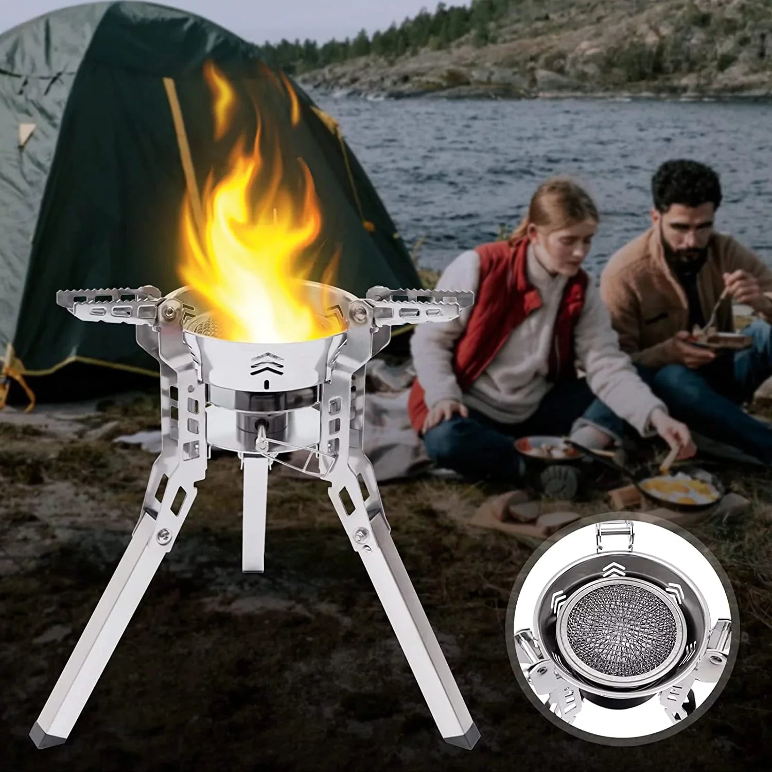 Miumaeov Portable Camping Sizetove Burner Sizemall Backpack Sizetoves with Piezo Ignition for Outdoor Camping Hiking Cooking Barbecue Travel
