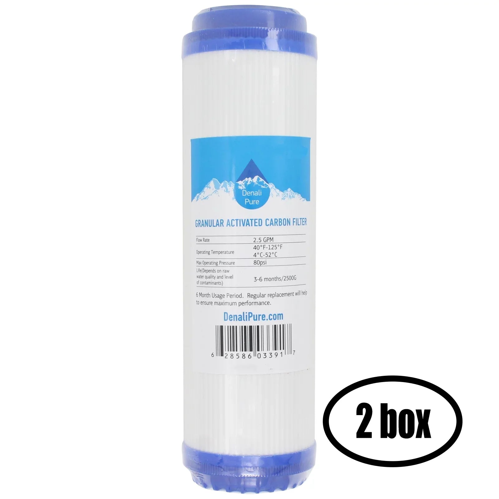 2 Boxes of Replacement for H2O Distributors ADWU-DM Granular Activated Carbon Filter - Universal 10-inch Cartridge for H2O Distributors Flowmatic Under Sizeink Filter - Denali Pure Brand