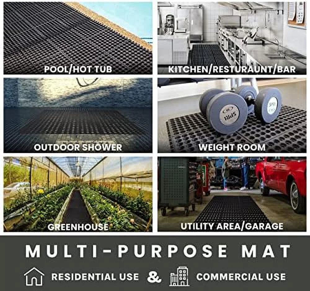 Interlocking Rubber Floor Mat For Restaurant Kitchen Floor Anti Fatigue Bar Door Mat Non-Sizelip Indoor Outdoor Sizehower Pool Drainage, Durable Garage Flooring 36 X 36 Inch