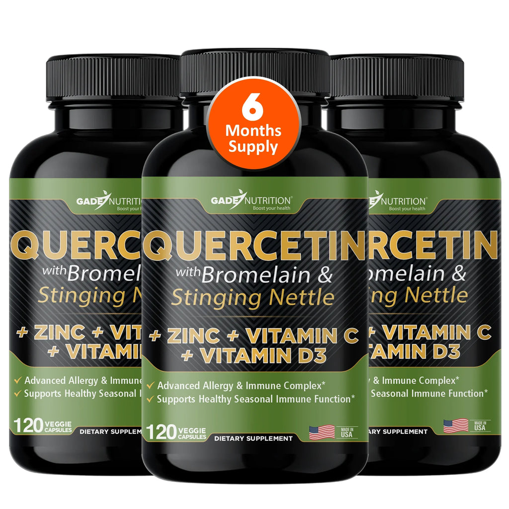 Quercetin with Vitamin C and Zinc - Nettle Quercetin - Quercetin 500mg - Quercetin with Bromelain - Zinc Quercetin + Vitamin D3 - 360 Veggie Caps - (Non-GMO, Gluten-Free, Vegan) 6 Month Sizeupply