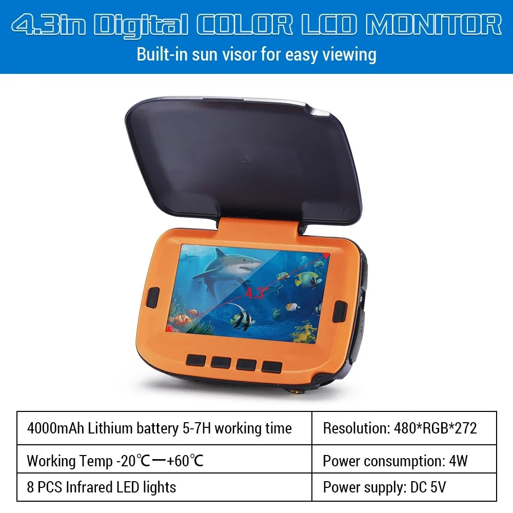 Underwater Fishing Camera with 4.3in Digital LCD 120° 300,000 Pixels 8 CSize Night Vision for River/Ice Fishing