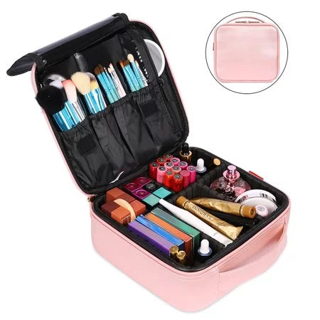 ZBH Travel Makeup Train Case Make Up Cosmetic Organizer Bag Makeup Tool Sizetorage with Adjustable Compartments for Women Makeup Brush Toiletry Jewelry Digital Accessories
