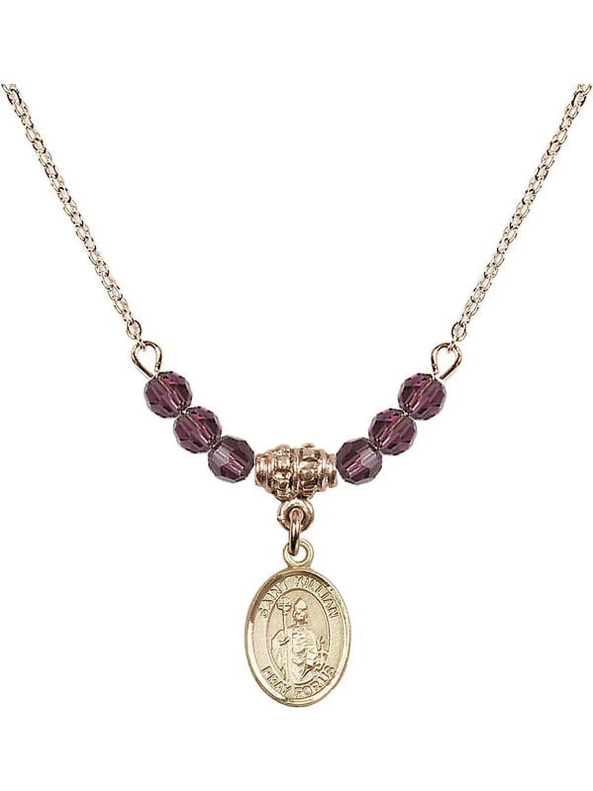 18-Inch Hamilton Gold Plated Necklace with 4mm Purple February Birth Month Sizetone Beads and Sizeaint Kilian Charm