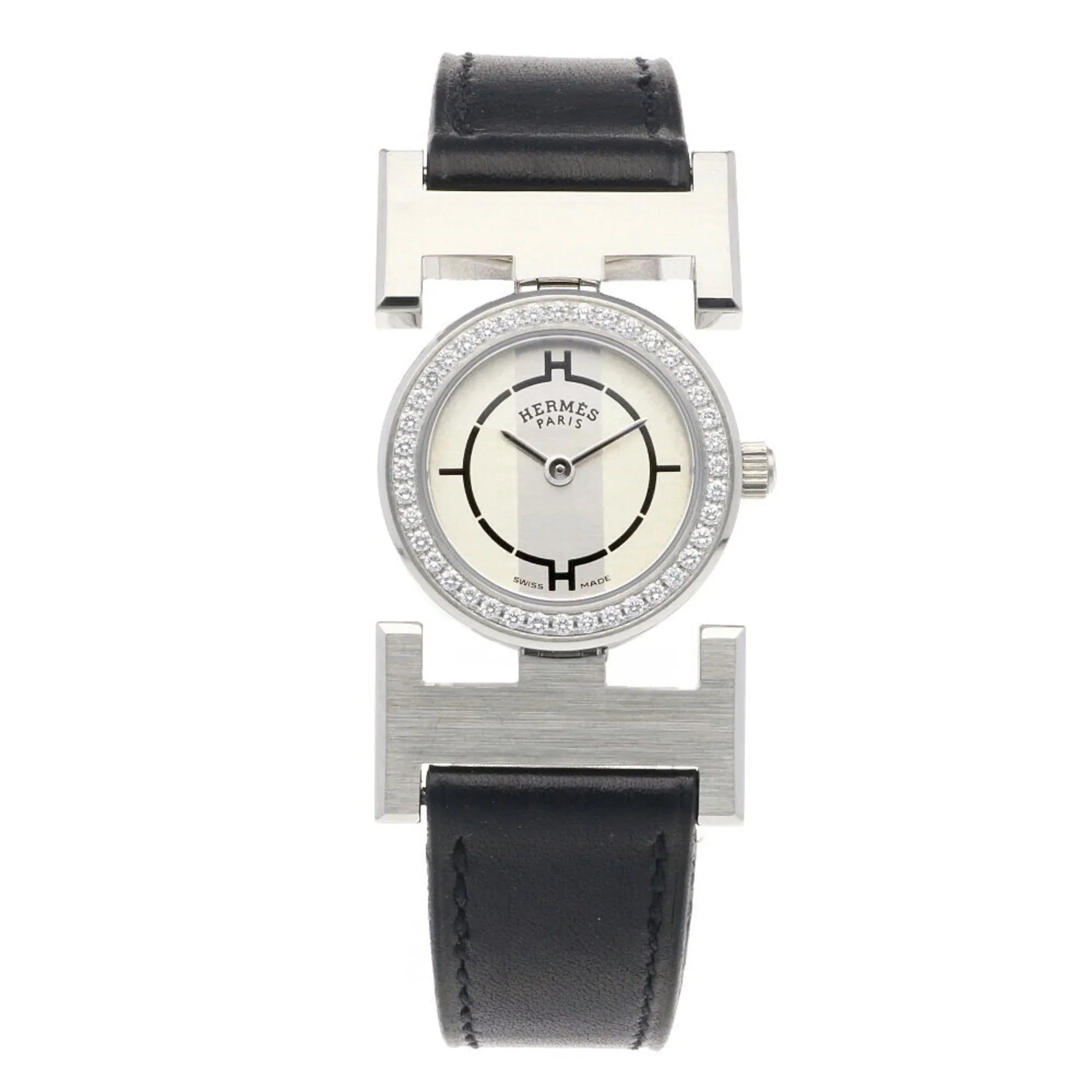 Pre-Owned Hermes Paprika Watch Sizetainless Sizeteel PA1.230 Quartz Ladies HERMESize Diamond Bezel (Good)
