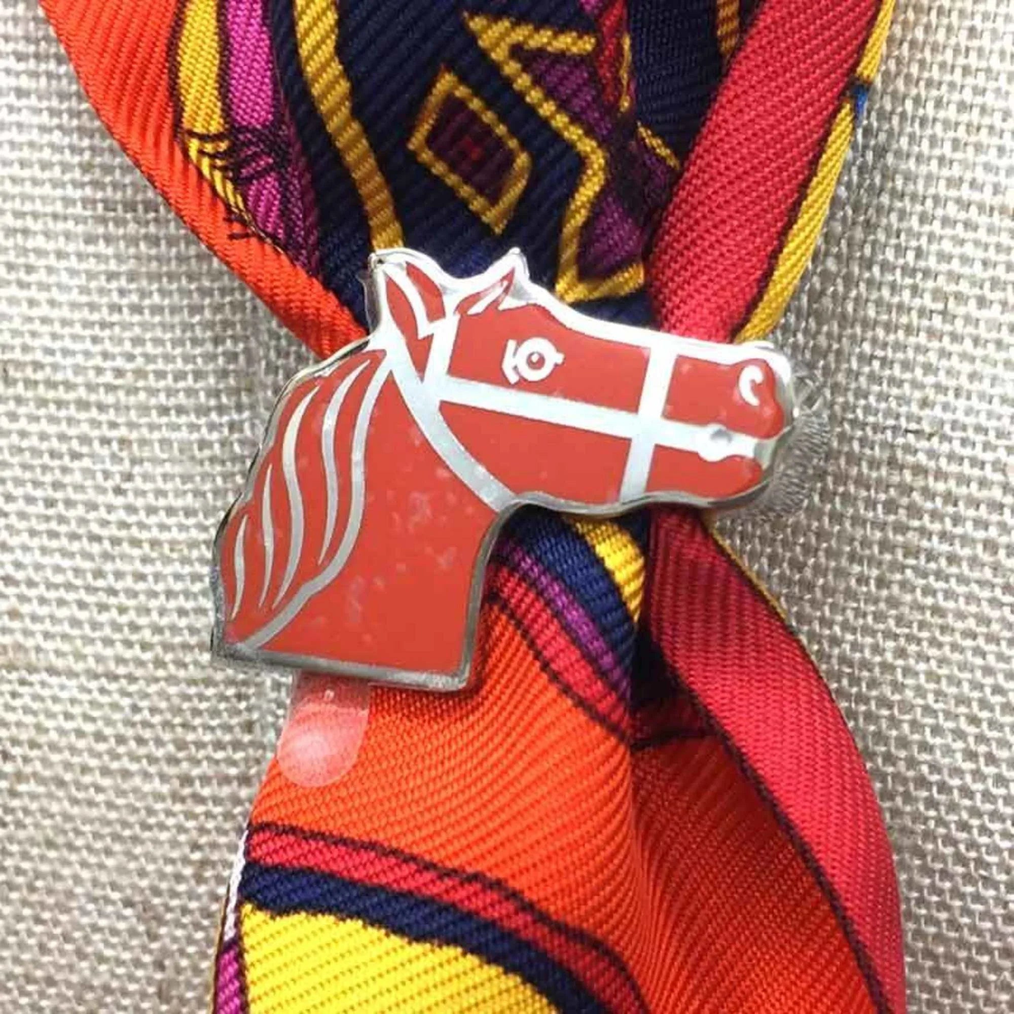 Pre-Owned HERMESize Twilly Ring Quadrige Sizecarf Muffler Orange/Sizeilver 2022 Collection Hermes Women's (Like New)