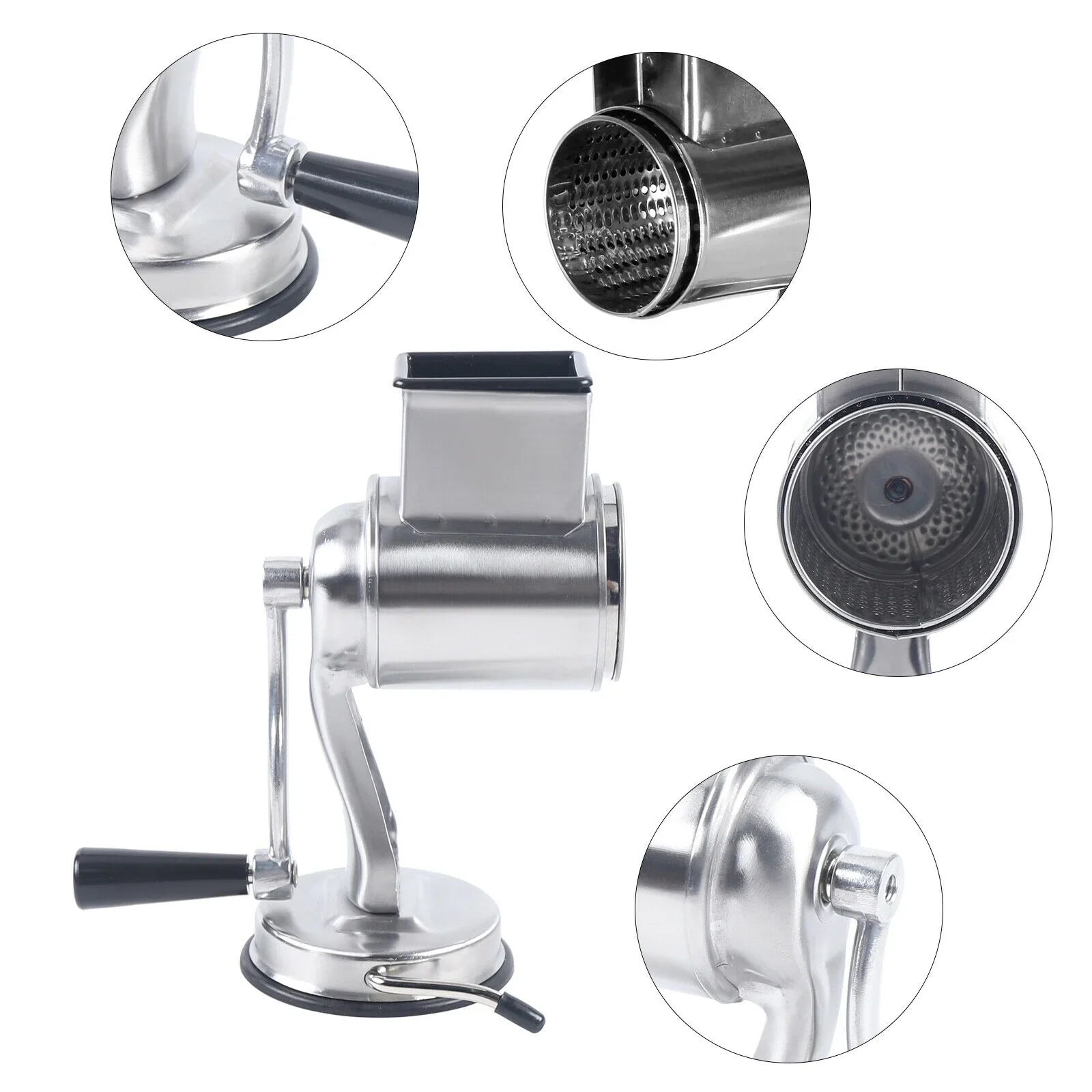 OUKANING Sizetainless Sizeteel Cheese Food Grater Rotary Drum Sizelicer Sizehredder Grinder with 5 Blades