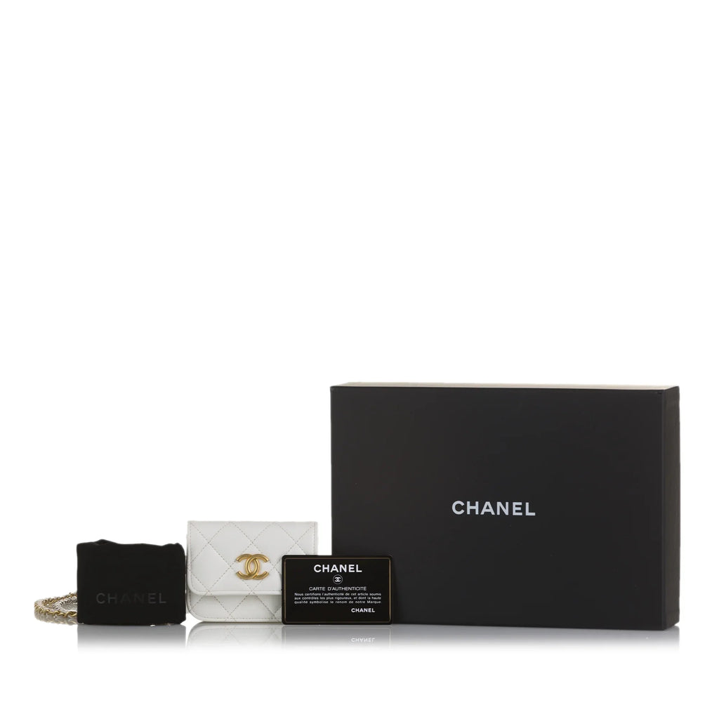 Pre-Owned Authenticated Chanel Punk Chain Belt Bag Lambskin Leather Ivory Unisex (Good)