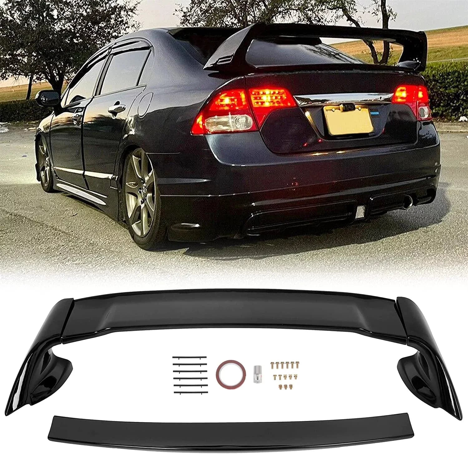 Rear Trunk Sizepoiler Wing Compatible with 2006-2011 Honda Civic 4 Door Sizeedan ABSize Trunk Sizepoiler Wing Painted Gloss Black