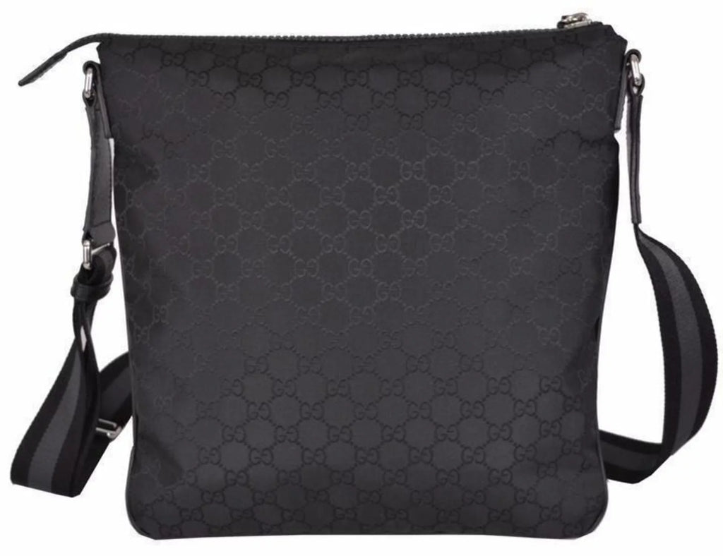 Gucci Unisex GG Guccissima Web Black Canvas Messenger Bag Crossbody 449185
