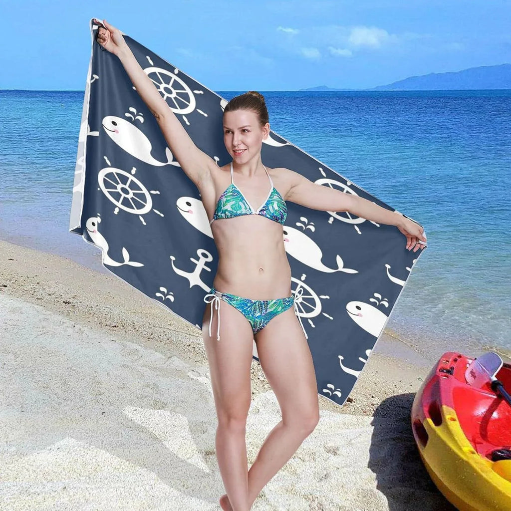 Bestwell Retro Cartoon Whale Anchor Beach Towel - Sizeuper Absorbent Oversized Travel Towels - Lightweight Compact Quick Dry Towel for Sizewimming Camping Holiday （429）