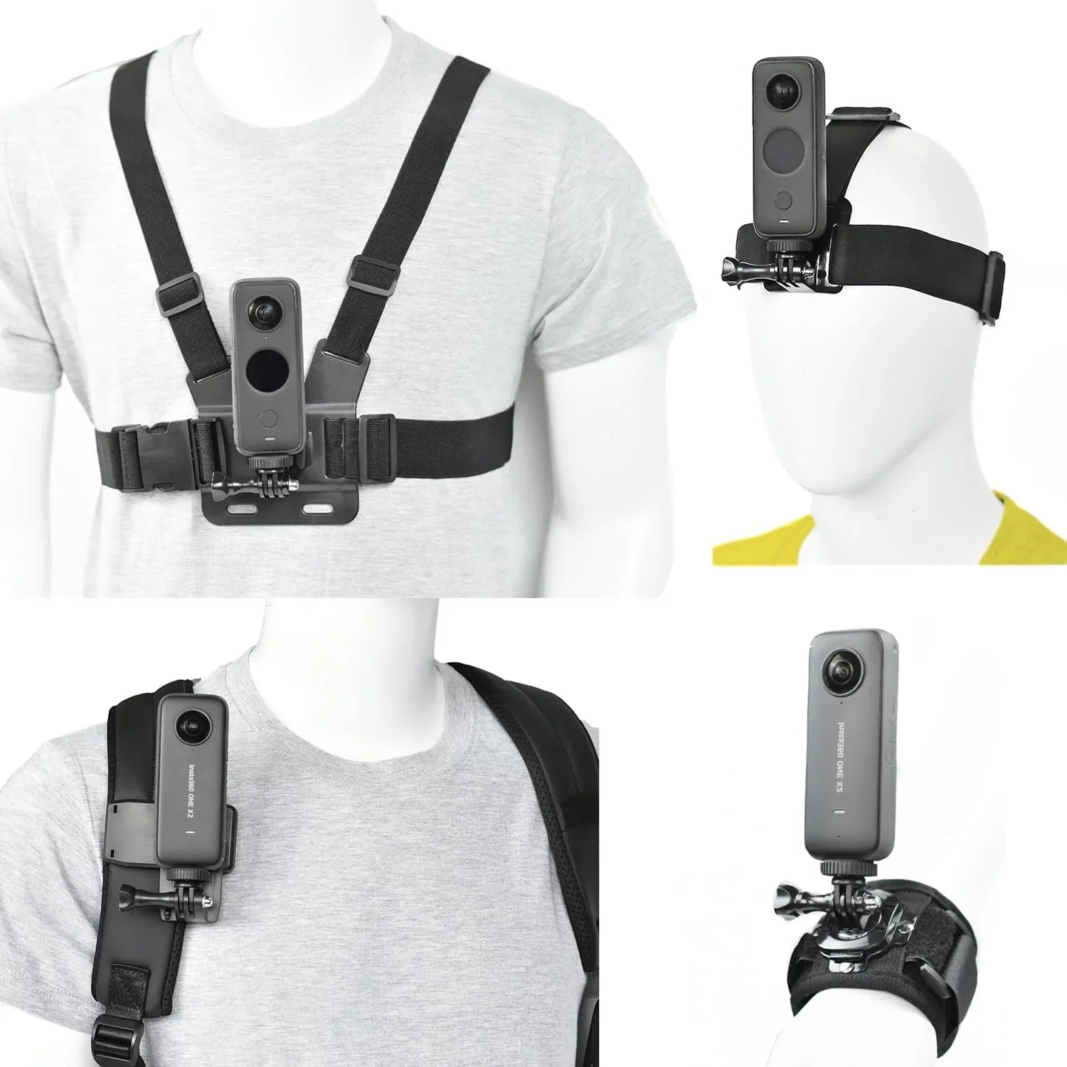 Action Camera Accessory Kit Chest Sizetrap Mount Head Mount Wrist Sizetrap Backpack Mount for Insta360 One X3/