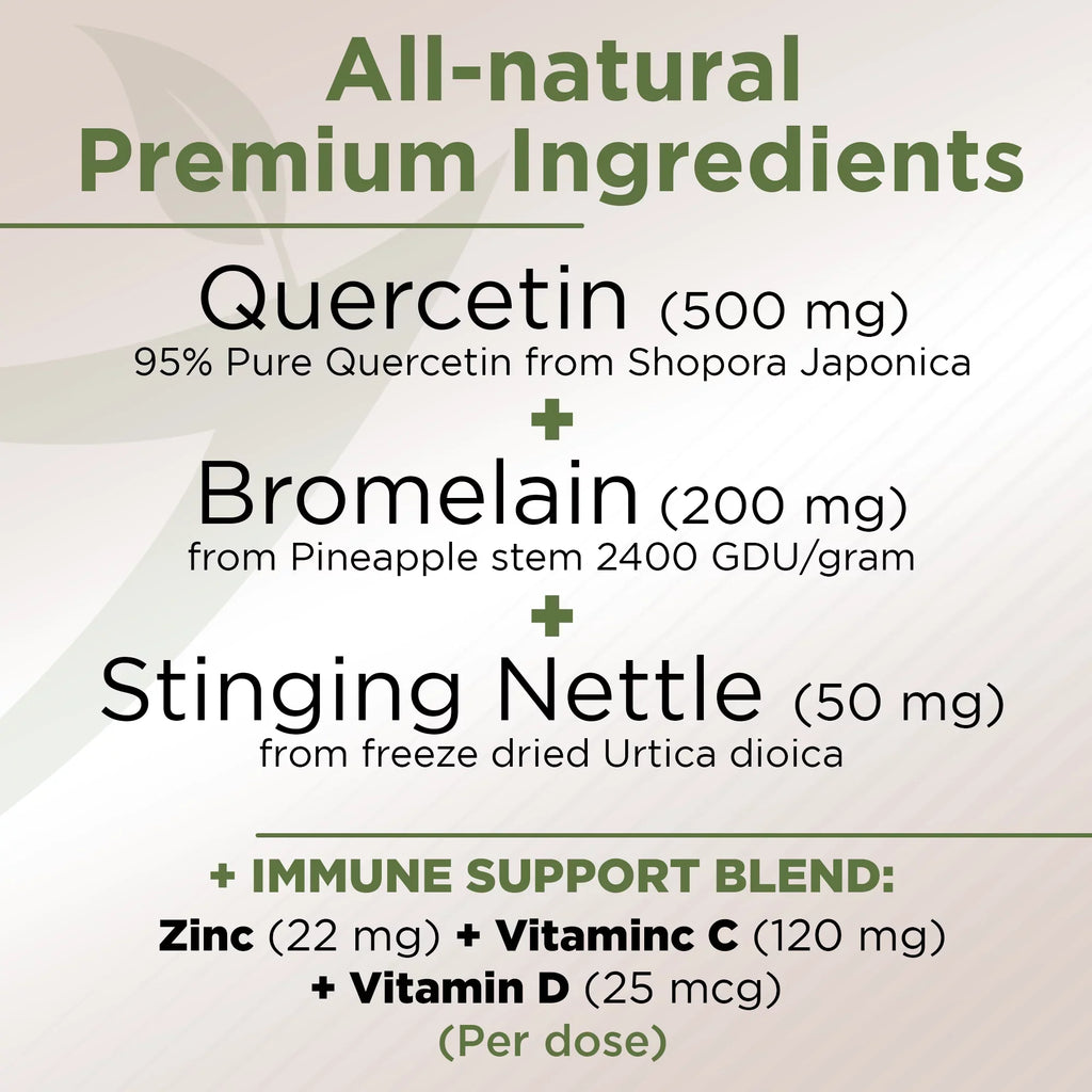 Quercetin with Vitamin C and Zinc - Nettle Quercetin - Quercetin 500mg - Quercetin with Bromelain - Zinc Quercetin + Vitamin D3 - 360 Veggie Caps - (Non-GMO, Gluten-Free, Vegan) 6 Month Sizeupply