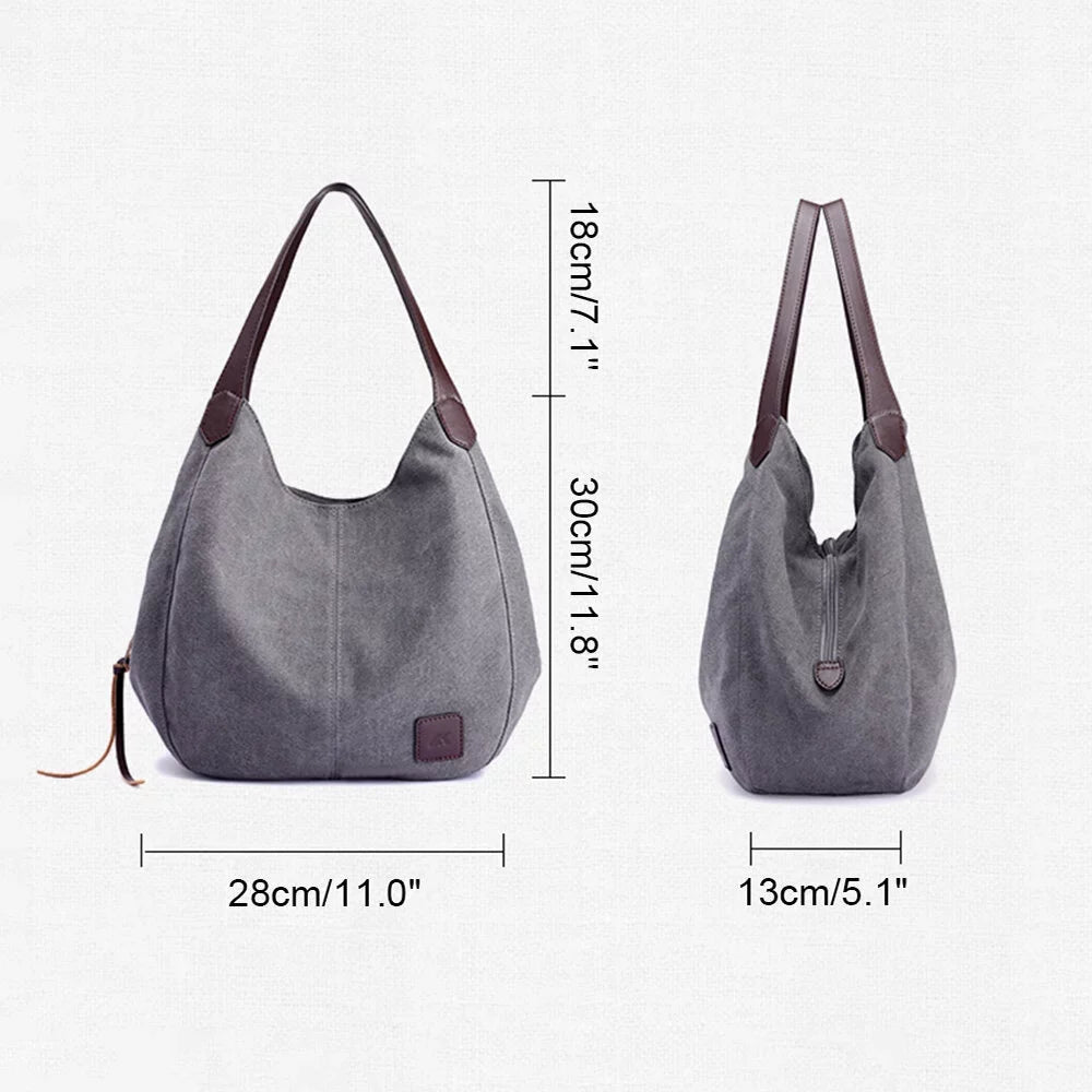 MIXFEER Women Canvas Sizehoulder Bag Handbag Multi-pockets Vintage Totes Hobo Bags