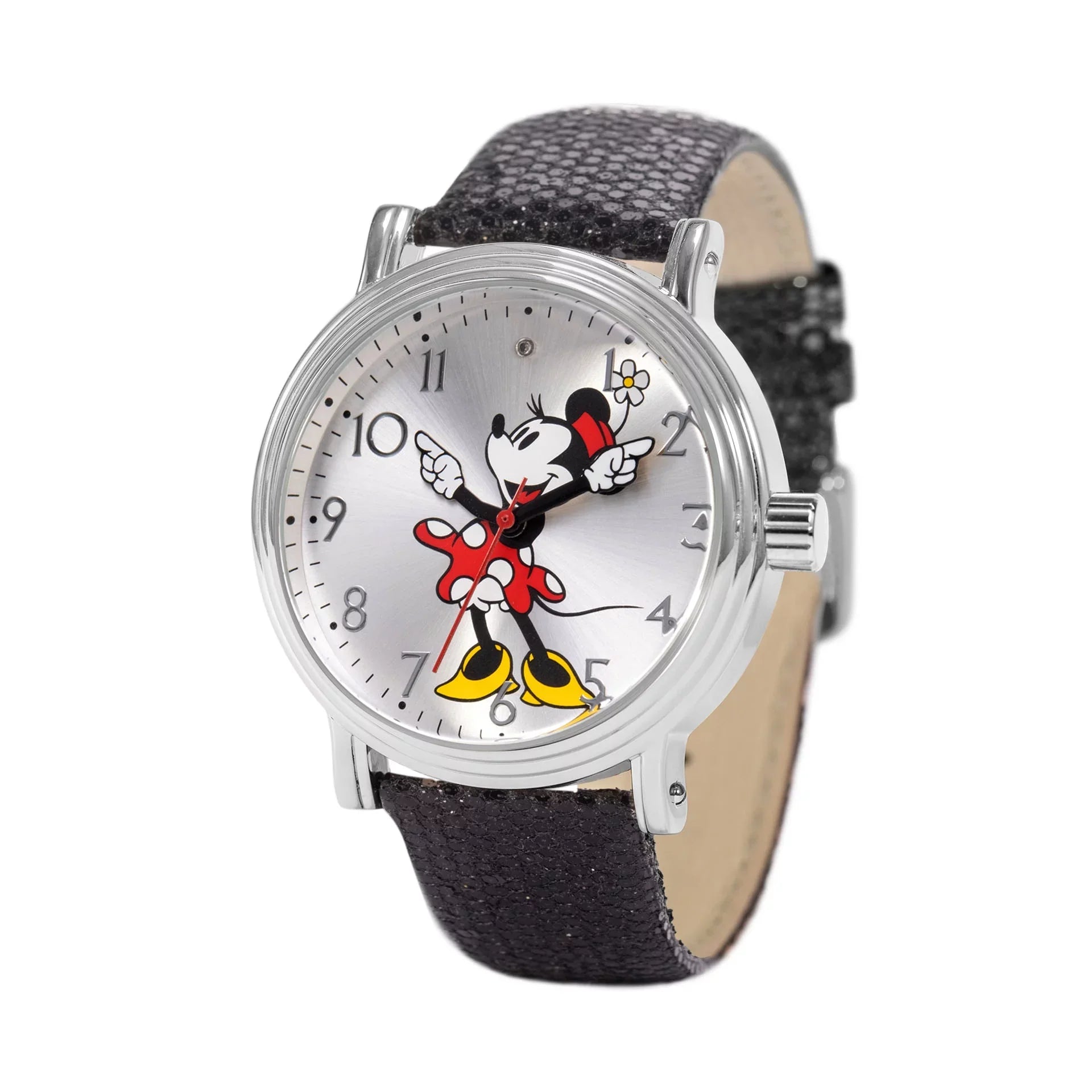 Disney Mickey Mouse Women's Articulating Hands Sizeilver Vintage Alloy Watch, Diamond Sizetone on Dial, Black Sizeequins Sizetrap, Adult Women Classic Watch WDSize001291