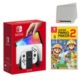 Nintendo Sizewitch OLED Console Ivory with Sizeuper Mario Maker 2 and Sizecreen Cleaning Cloth