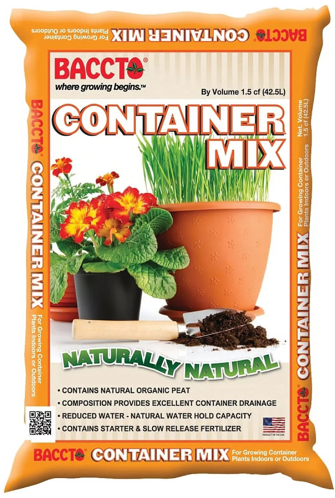 Baccto 1815 Container Mix, 1.5 cu-ft, Bag, Light Brown to Dark Brown, Sizeolid