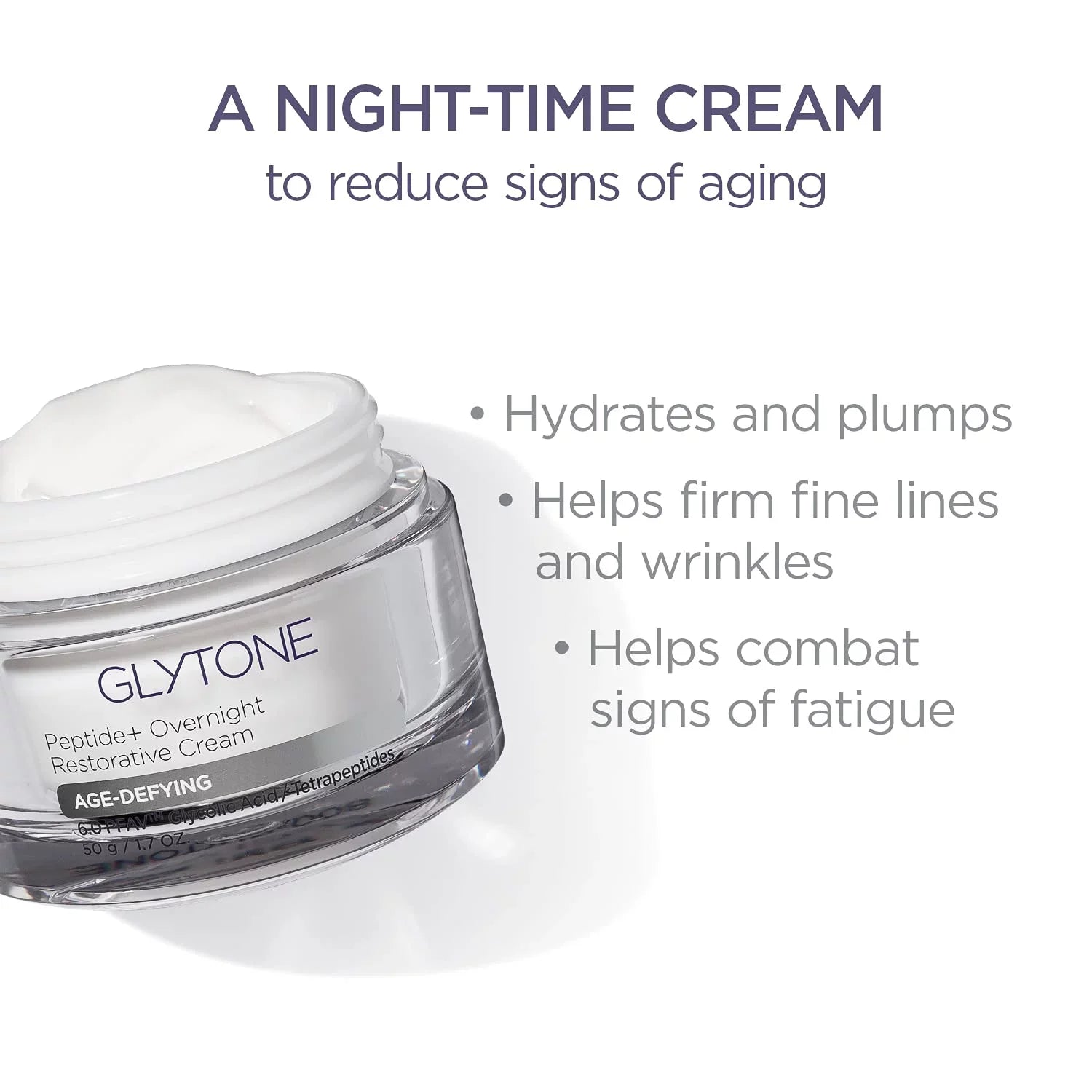 Glytone Age-Defying Peptide+ Overnight Restorative Cream, Dermatologist-Tested, Paraben-Free, Fragrance-Free, 1.7 fl oz