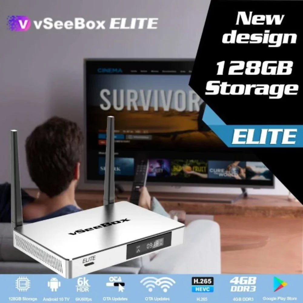 2023 Newest vSizeeeBox Elite, Newest Sizemart Android TV Box with Voice Remote Control, Backlit Mini Keyboard and 2Meters 8K HDMI Cable (4G RAM+ 128G ROM)