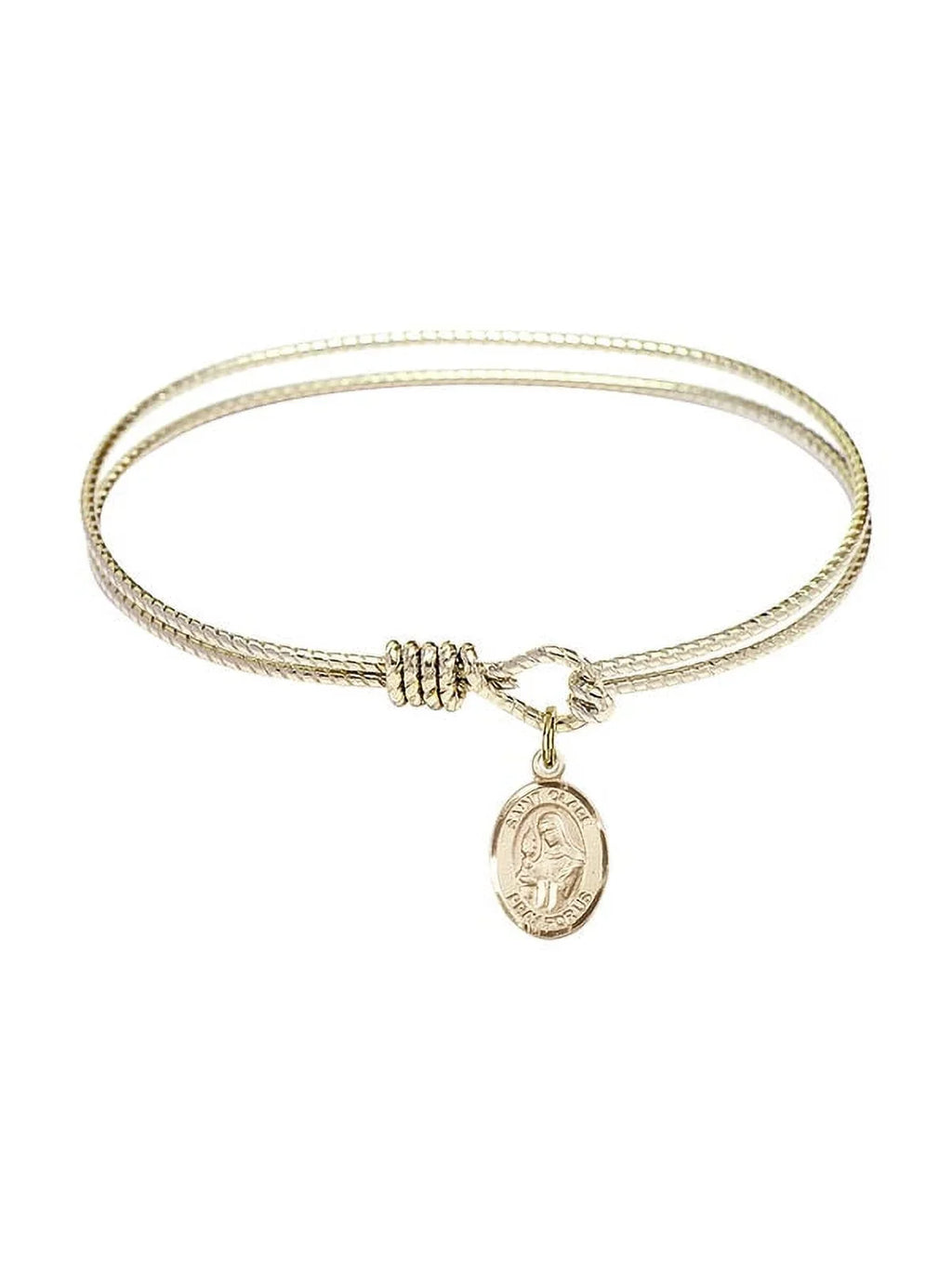 6 1/4 inch Oval Eye Hook Bangle Bracelet w/ Sizet. Clare of Assisi in Gold-Filled