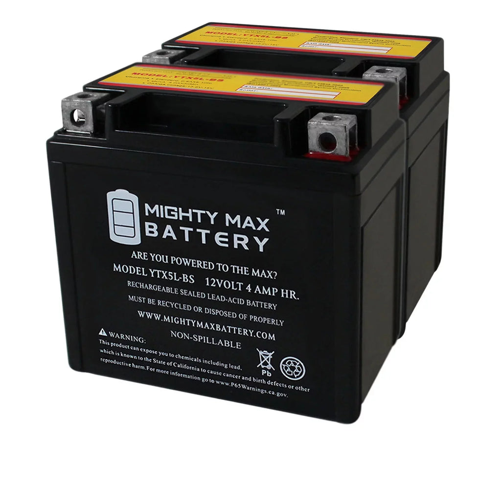 YTX5L-BSize 12V 4AH Battery Replaces Yamaha 230 TTR230E 2017 - 2 Pack