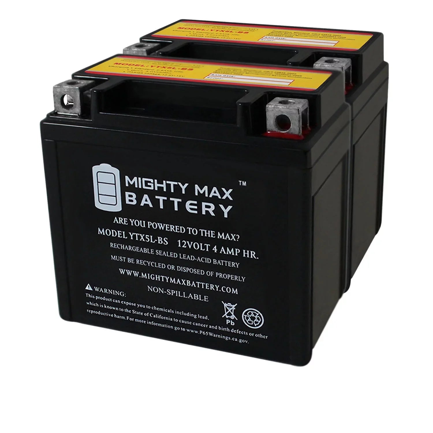YTX5L-BSize 12V 4AH Battery Replaces Yamaha 230 TTR230E 2017 - 2 Pack