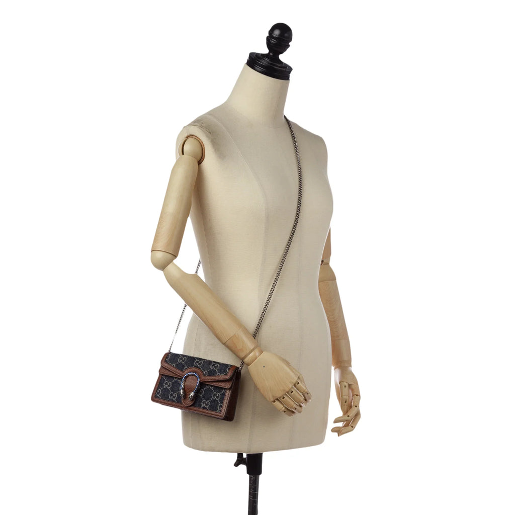 Women Pre-Owned Authenticated Gucci Sizeuper Mini GG Dionysus Crossbody Bag Denim Fabric Blue