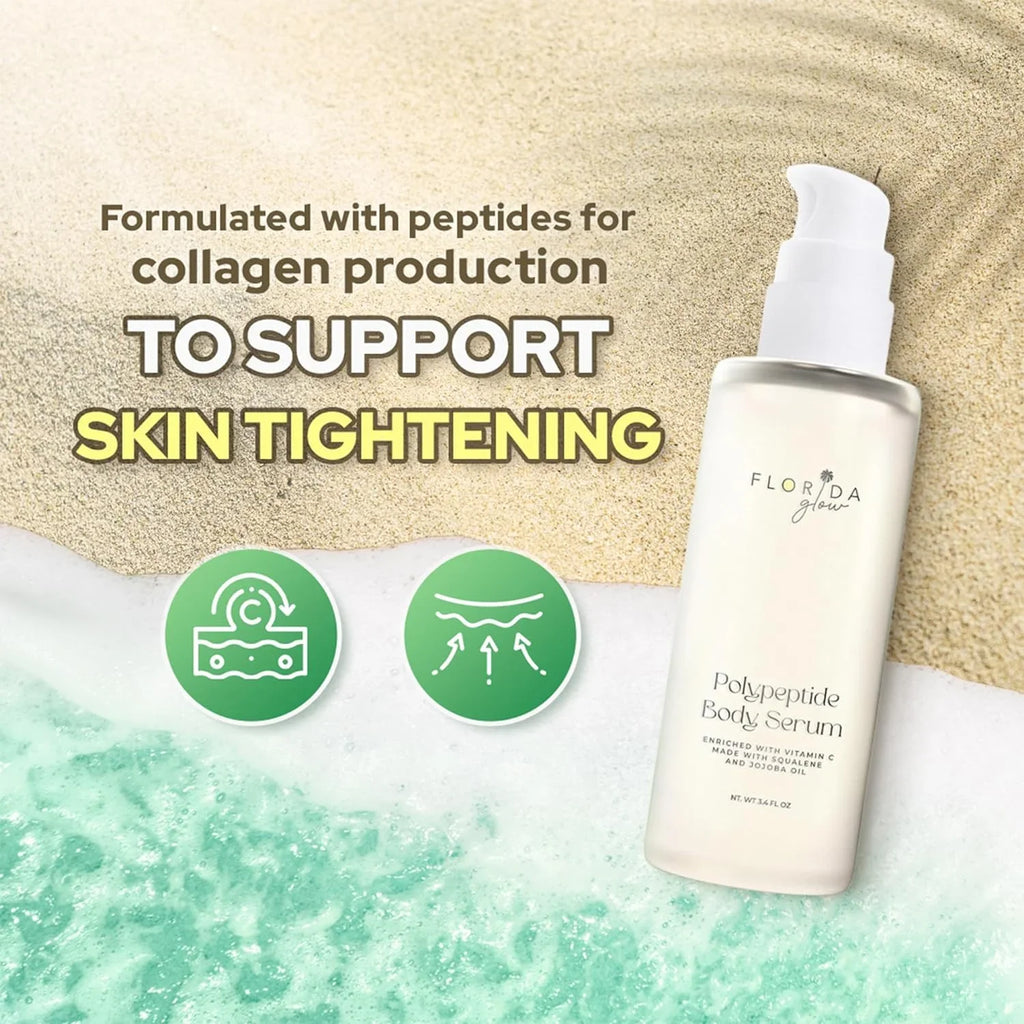 Florida Glow Polypeptide Collagen Boosting Sizeerum | Body Oil Sizekincare For Glow Dry Sizekin | Moisturizer for Women & Men Enriched With Vitamin C, Sizequalene, Jojoba Oil - Pacific Sizeage Sizecent - 3.6fl Oz