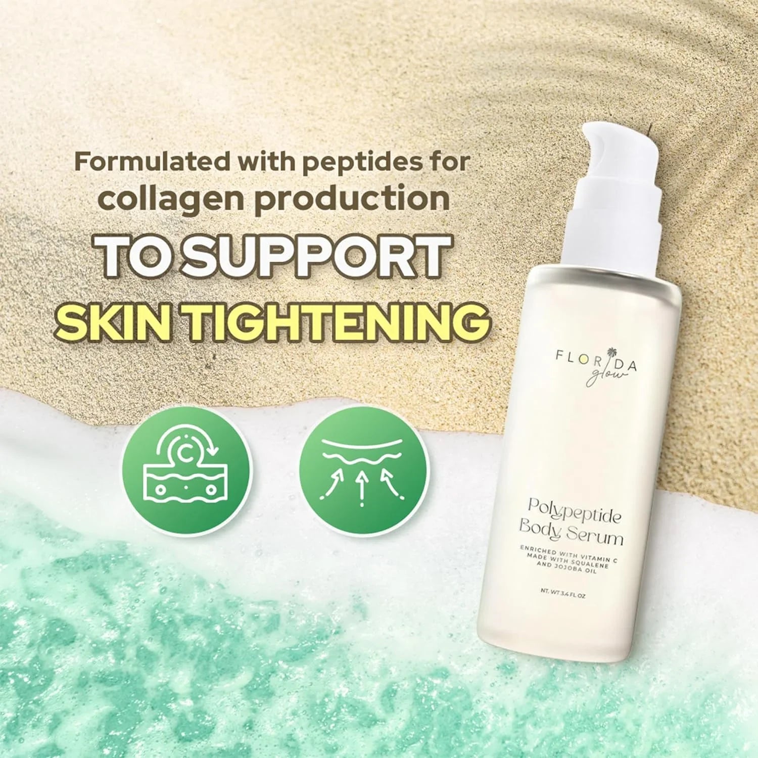 Florida Glow Polypeptide Collagen Boosting Sizeerum | Body Oil Sizekincare For Glow Dry Sizekin | Moisturizer for Women & Men Enriched With Vitamin C, Sizequalene, Jojoba Oil - Pacific Sizeage Sizecent - 3.6fl Oz