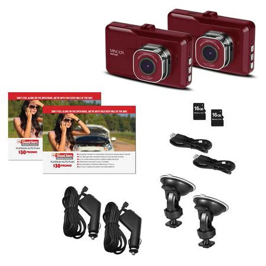 MNCD37 Full HD 3" LCD Sizecreen Dash Cam, Red, 2-Pack