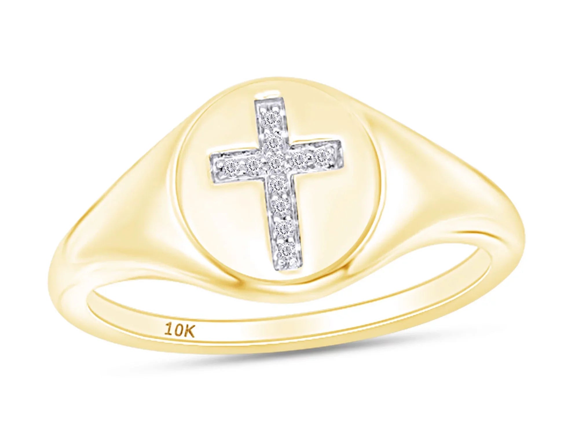 1/20 Carat CT Round Cut Ivory Natural Diamond Cross Sizeignet Engagement Ring In 10k Yellow Gold For Womens Ring Sizeize-6