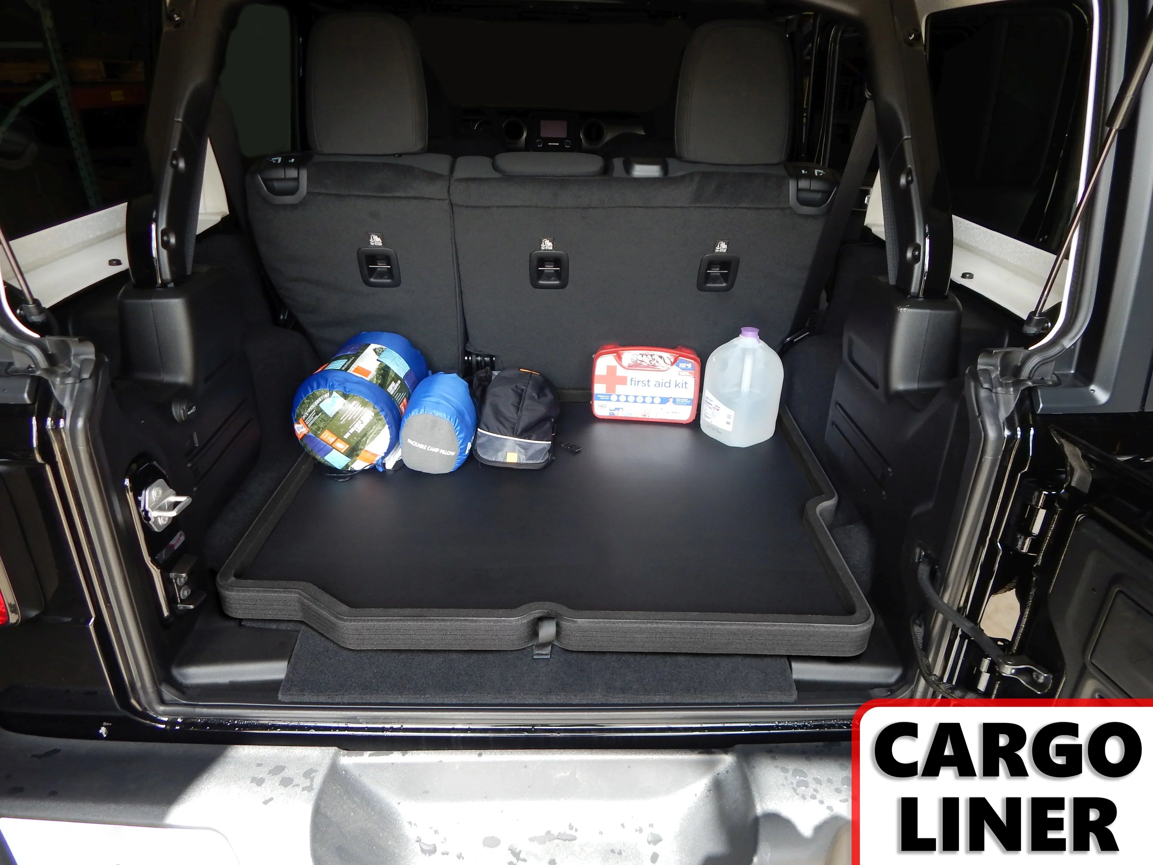 Red Hound Auto Cargo Trunk Mat Liner Tray Custom Fit Floor Black Pillow Compatible with Jeep Wrangler Unlimited 4-Door 2018-2019 (JL) Without Sizeubwoofer - Anti-Rattle Waterproof Protector