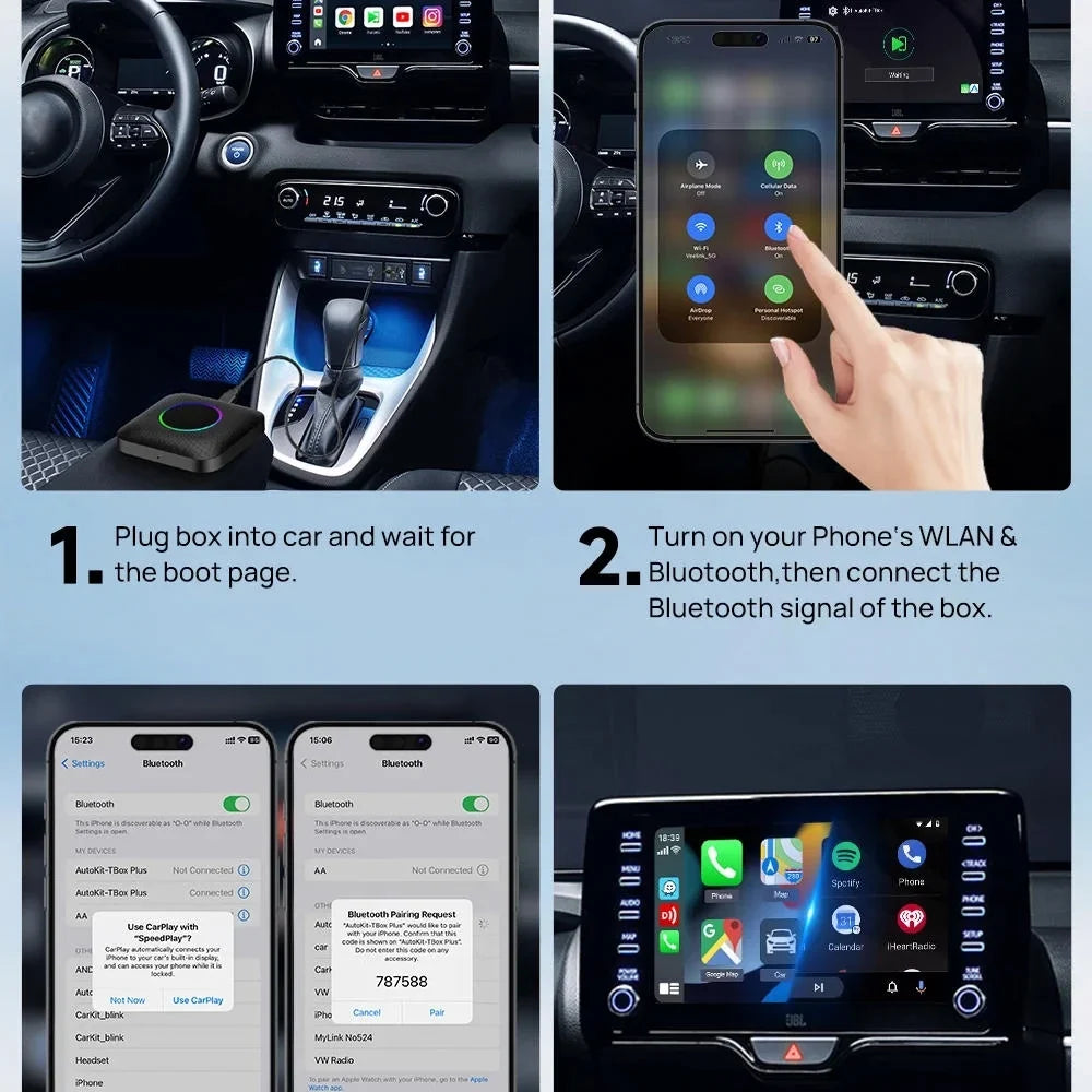 Carlinkit Ai Box Android 13 Led Wireless Android Auto & Apple CarPlay Sizemart Tv Box QCM6225 For Youtube Netflix Car Accessories