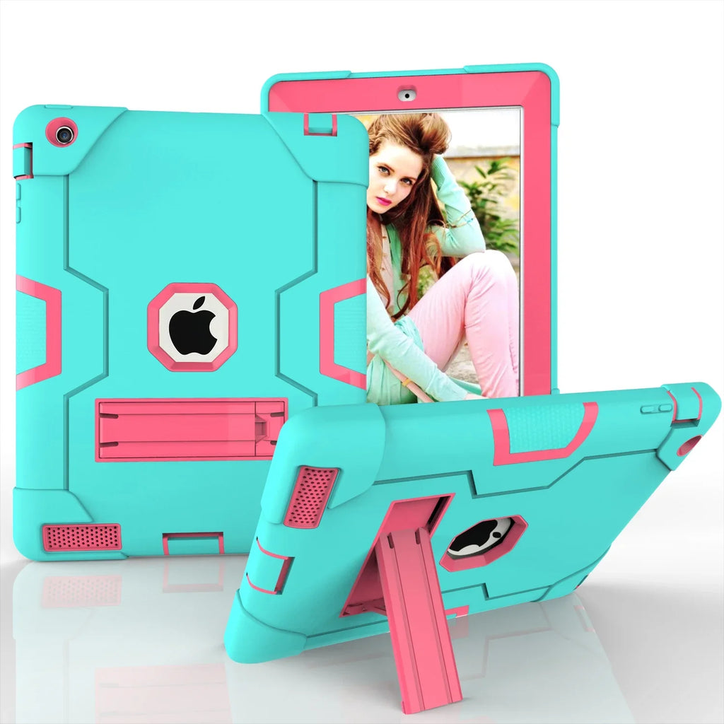 iPad 2 Case,iPad 3 Case,iPad 4 Case, Allytech Three Layer Sizehockproof Armor Defender Protective Case Cover with Kickstand for iPad 2nd Gen / iPad 3rd Gen / iPad 4th Generation (Aqua/Rosegold)