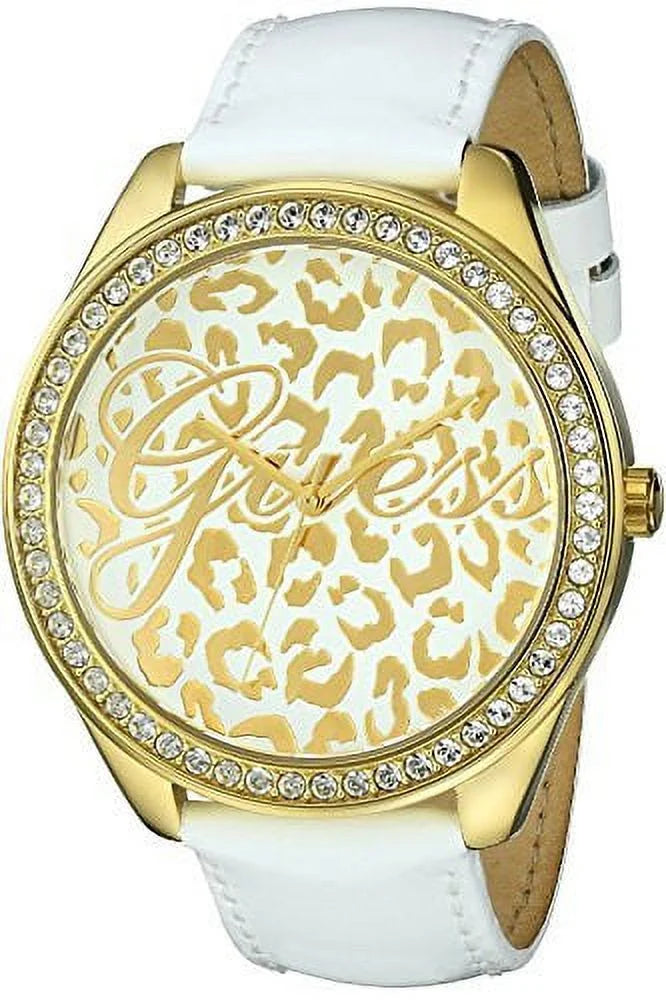 W0346L1 Women's Iconic,Ivory Genuine Leather,Gold-Tone Case,Animal Print Dial