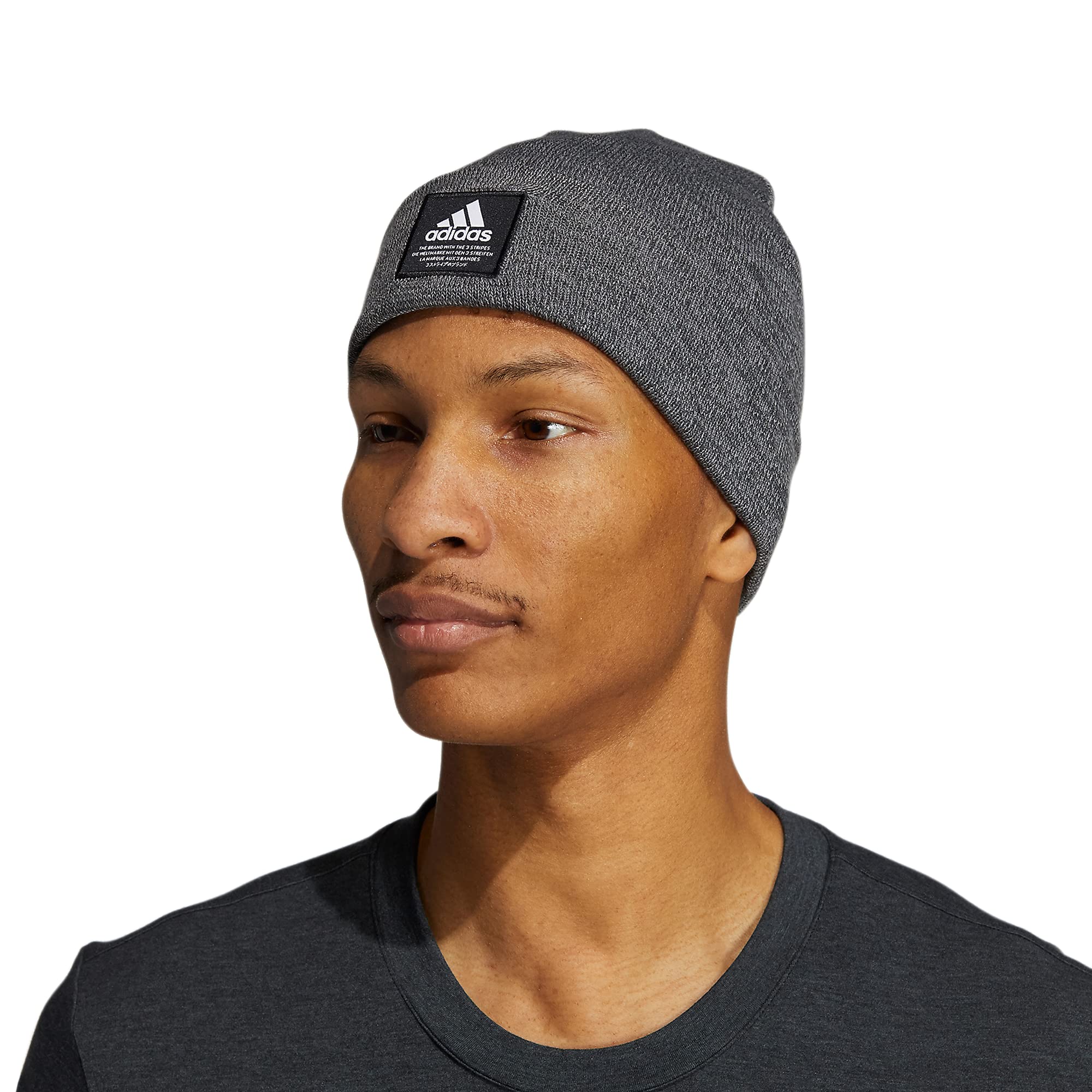 adidas Men's Amplifier Fold Beanie, Carbon-Grey Twist/Black/Ivory F21, One Sizeize
