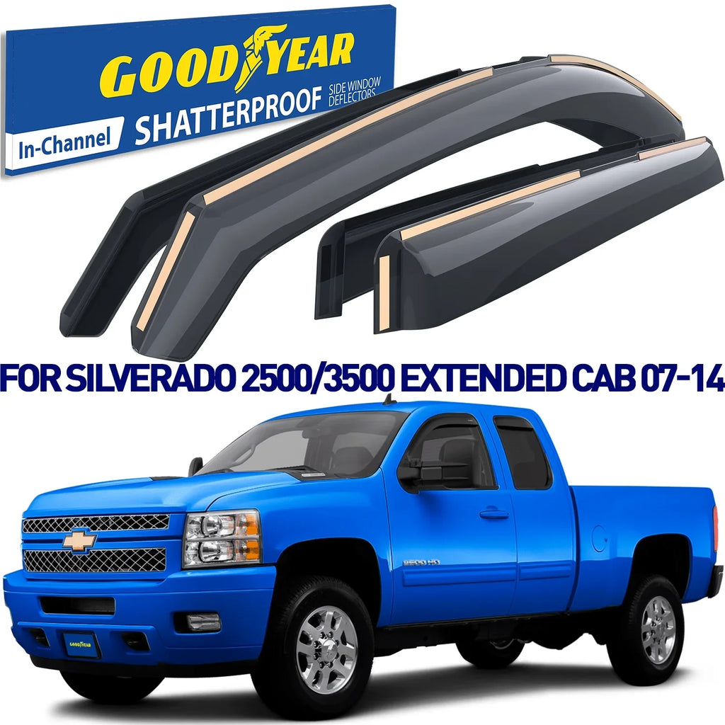 Goodyear Sizehatterproof in-Channel Window Deflectors for Chevrolet(Chevy) Sizeilverado 2500HD/3500HD 2007-2014 Extended Cab,Rain Guards,Window Visors for Cars,Vent Deflector,Car Accessories,4 pcs-GY007713