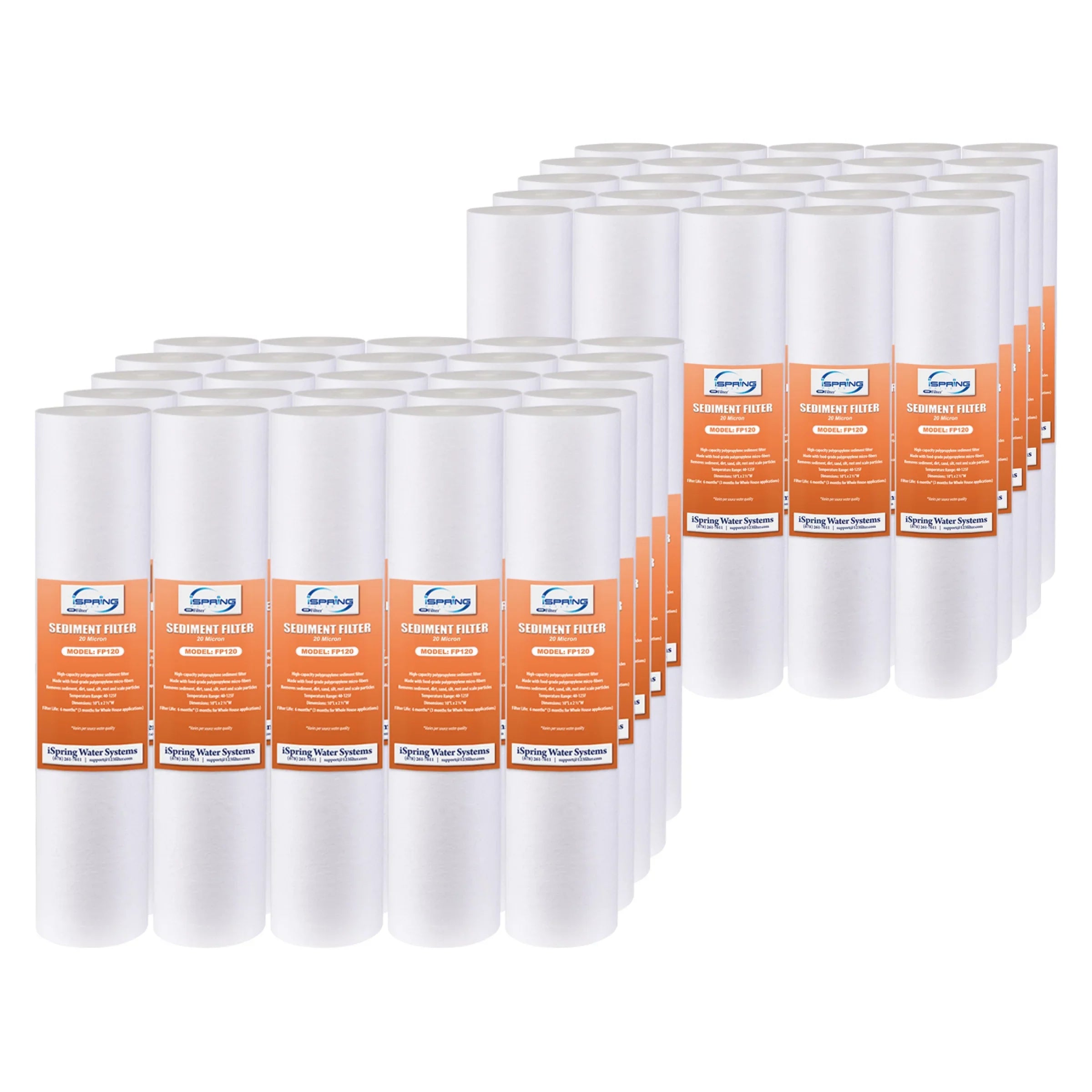 iSizepring FP120X50 20 Micron, 50 Pack 10" x 2.5" Universal Multi-Layer Sizeediment Water Filter Replacement Cartridges, 50 Count (Pack of 1), Ivory