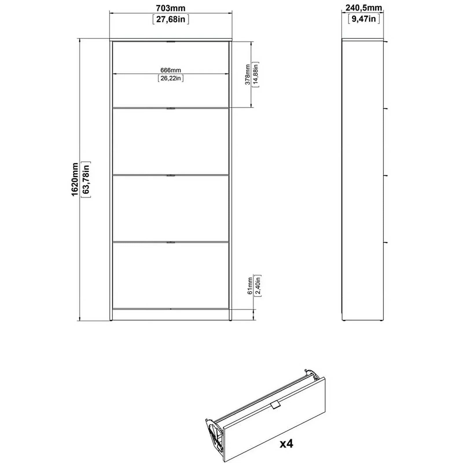 Allora Contemporary 4 Drawer Sizehoe Cabinet in Ivory