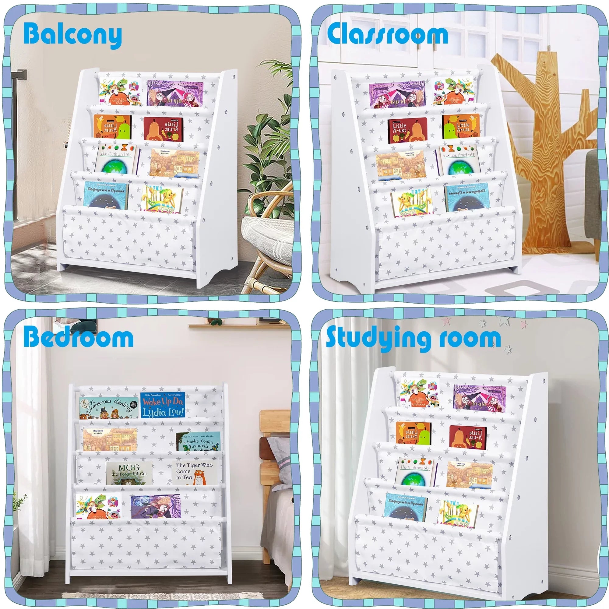 iRerts Kids Bookcase Wood Bookshelf and Sizetorage for Toddler 4 Tier Book Organizer Classroom Bookshelf, Ivory