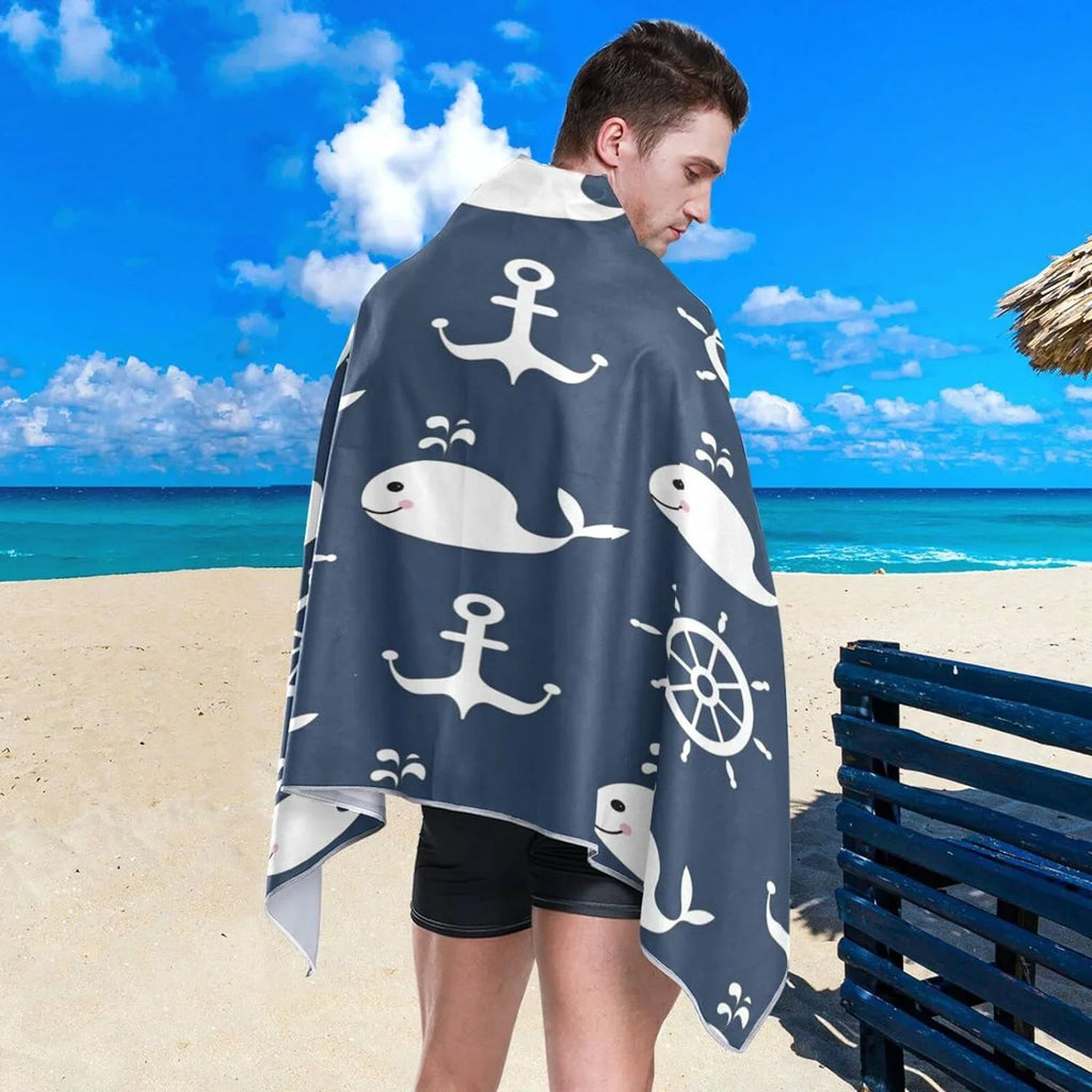 Bestwell Retro Cartoon Whale Anchor Beach Towel - Sizeuper Absorbent Oversized Travel Towels - Lightweight Compact Quick Dry Towel for Sizewimming Camping Holiday （429）