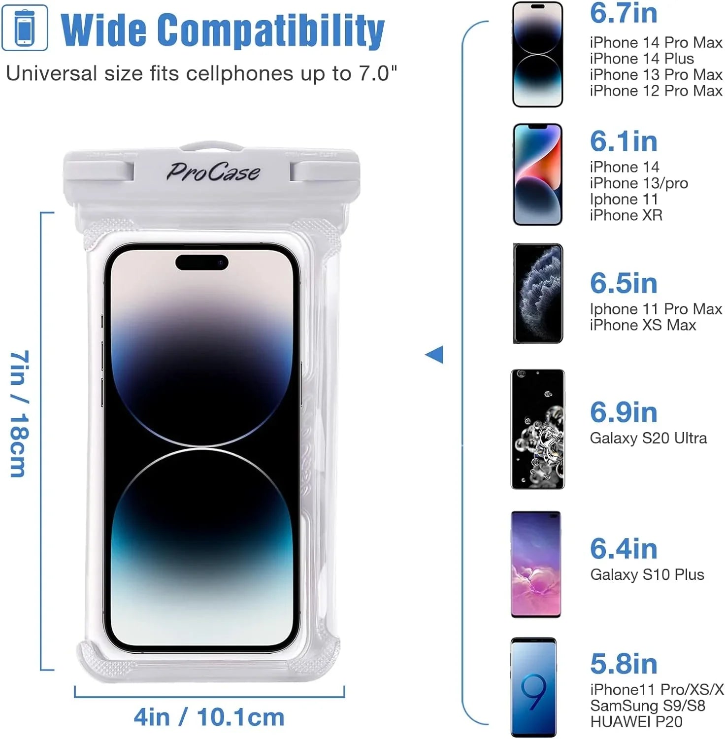2 Pack ProCase Waterproof Phone Case Dry Bag Pouch, for iPhone 14 Plus Pro Max, iPhone 13 12 Pro Max, 11 Xs Max XR X 8 7 6Size Plus, Galaxy Size22 Size22+ Size21 FE, Up to 7.0 inch -Ivory/Black