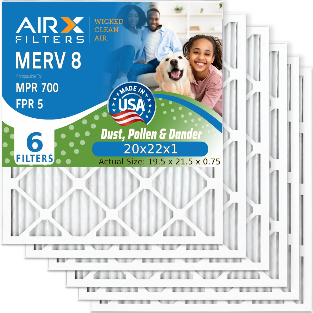 20x22x1 Air Filter MERV 8 Comparable to MPR 700 & FPR 5 Electrostatic Pleated Air Conditioner Filter 6 Pack HVAC AC Premium USizeA Made 20x22x1 Furnace Filters by AIRX FILTERSize WICKED CLEAN AIR.