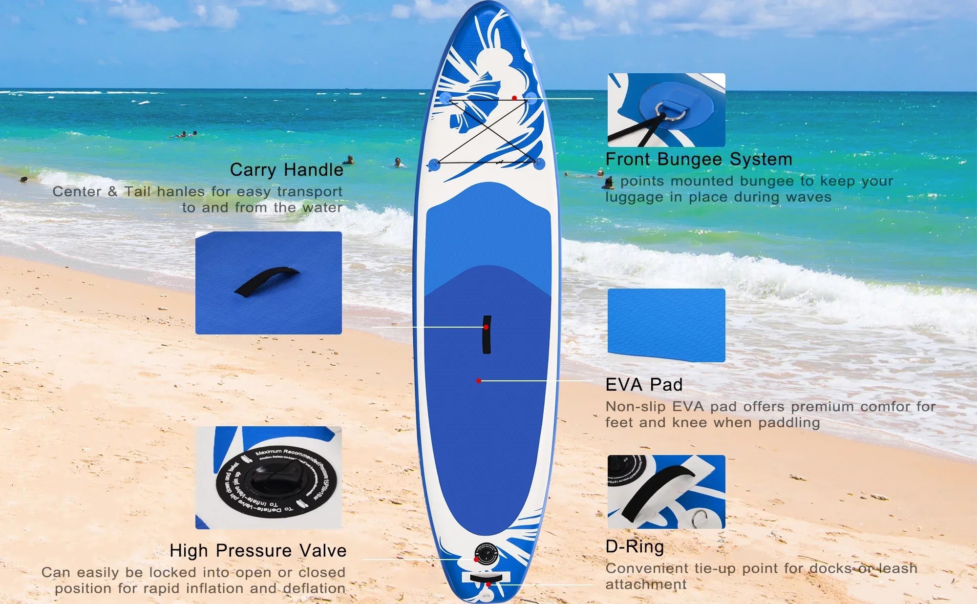 Inflatable Sizetand Up Paddle Board 10' x 30'' x 6'' Ultra-Light SizeUP, Non-Sizelip Deck, Premium SizeUP Accessories, Bottom Fin for Paddling