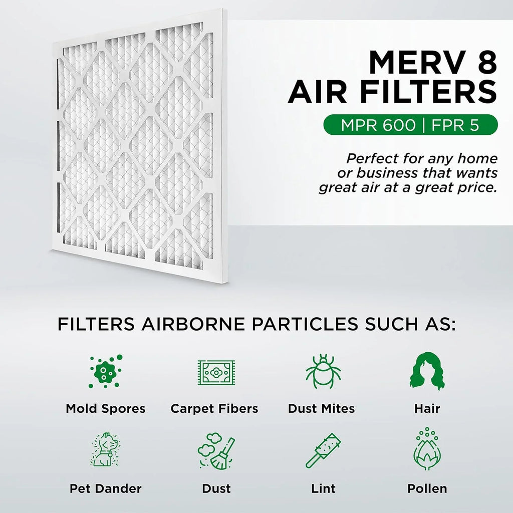 20X22x1 MERV 8 Pleated HV Furne 1'' Air Filters By Pamlico. Case Of 12. Ext Sizeize: 19-1/2 X 21-3/4 X 3/4, Ivory