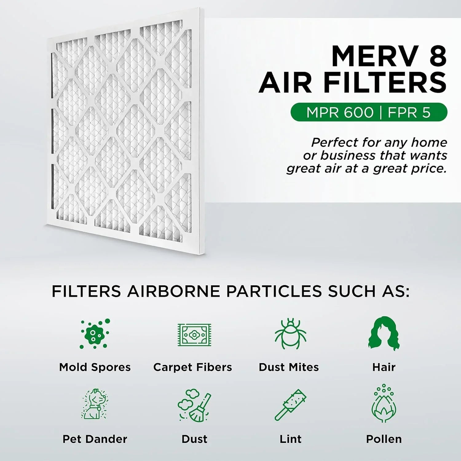 20X22x1 MERV 8 Pleated HV Furne 1'' Air Filters By Pamlico. Case Of 12. Ext Sizeize: 19-1/2 X 21-3/4 X 3/4, Ivory