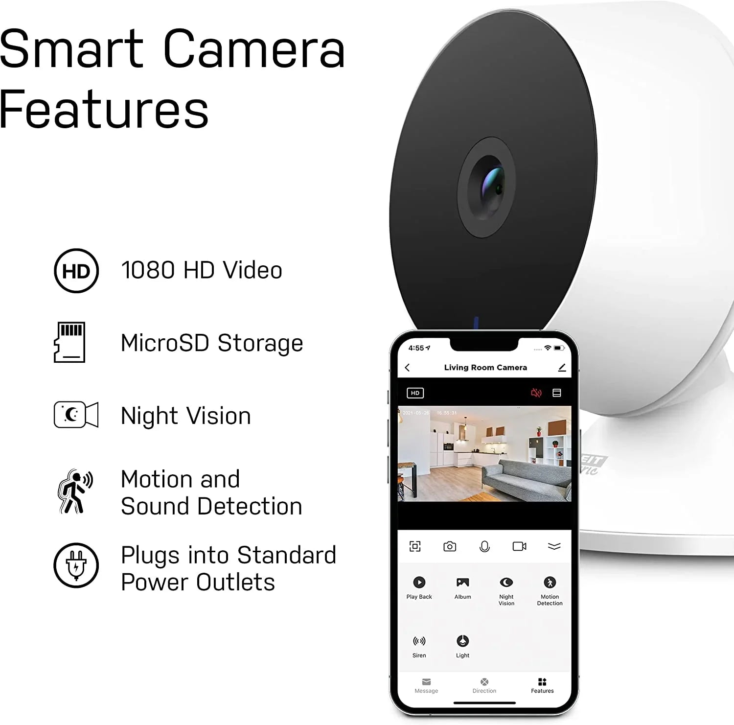 Feit Electric Camera, Indoor Camera with Motion Detection, 2.4GHz , Night Vision, 2-Way Audio, Works