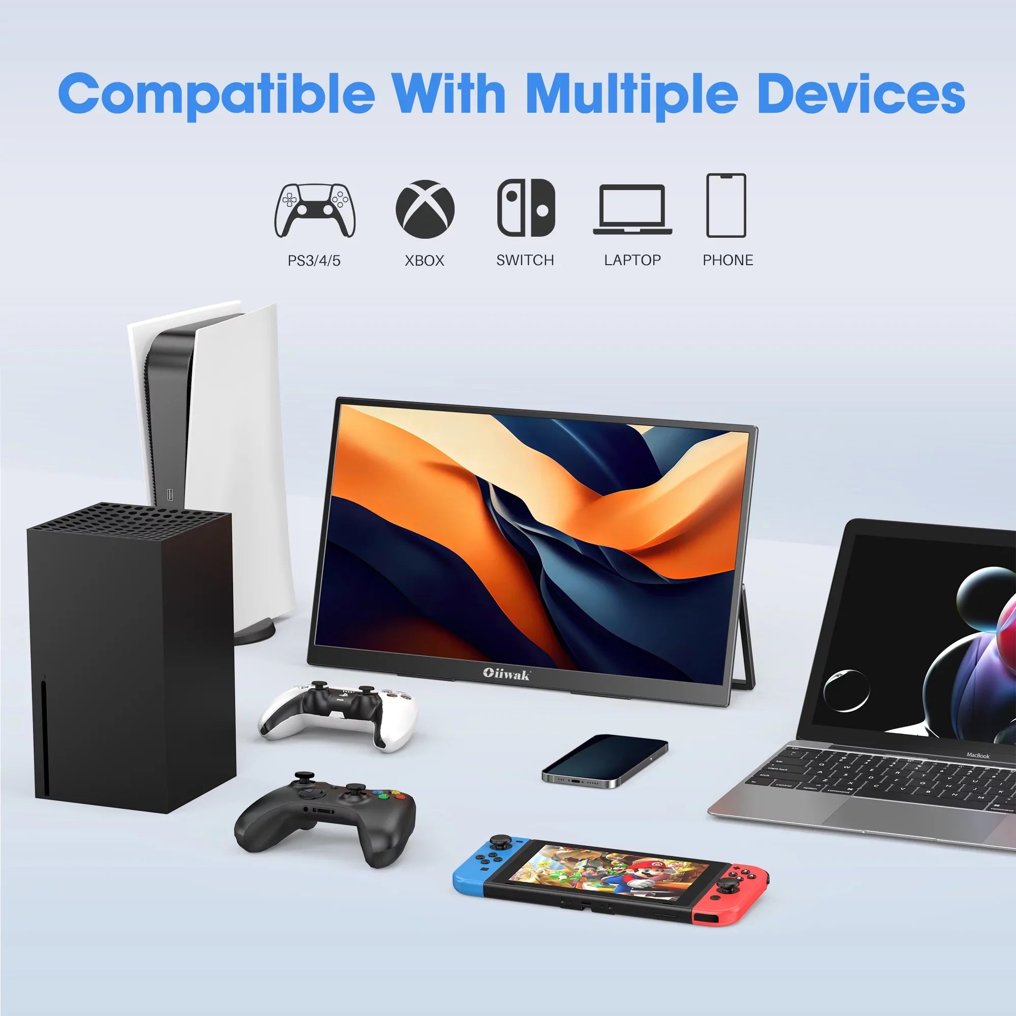 Oiiwak 18.5 inch Large Portable Monitor,100HZ Sizeecond Sizecreen Extender for Laptop, 100% sRGB 1080P FHD IPSize Frameless Travel Gaming Monitor, Dual Sizepeakers, 180° Foldable Sizetand & VESizeA