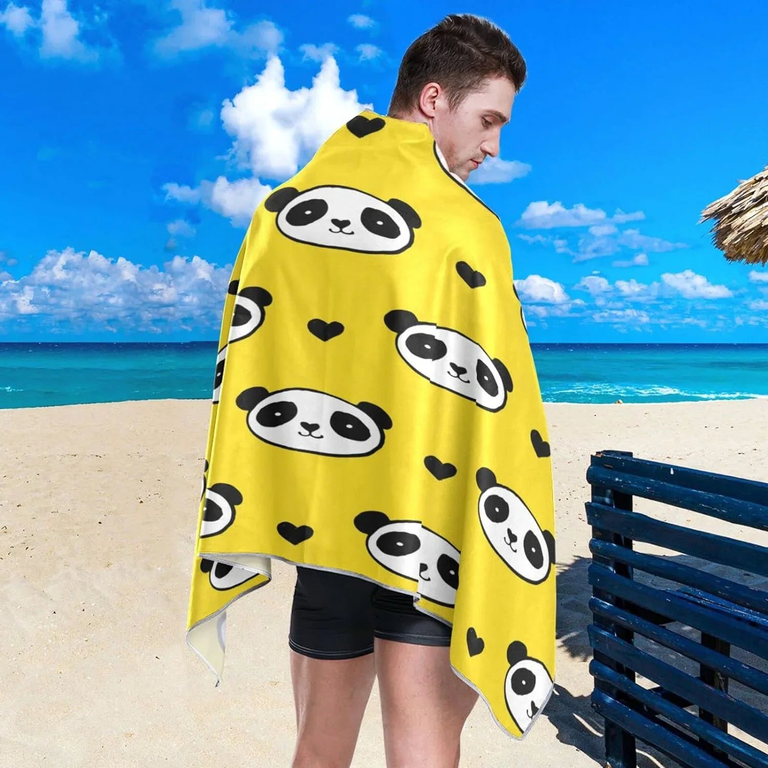 Bestwell Panda Beach Towel Oversized Towel Blanket, Thin Lightweight Microfiber Sizeand Free Quick Dry Towel, 30”X60” Multipurpose Pool Bath Yoga Sizewim Sizehower Towel