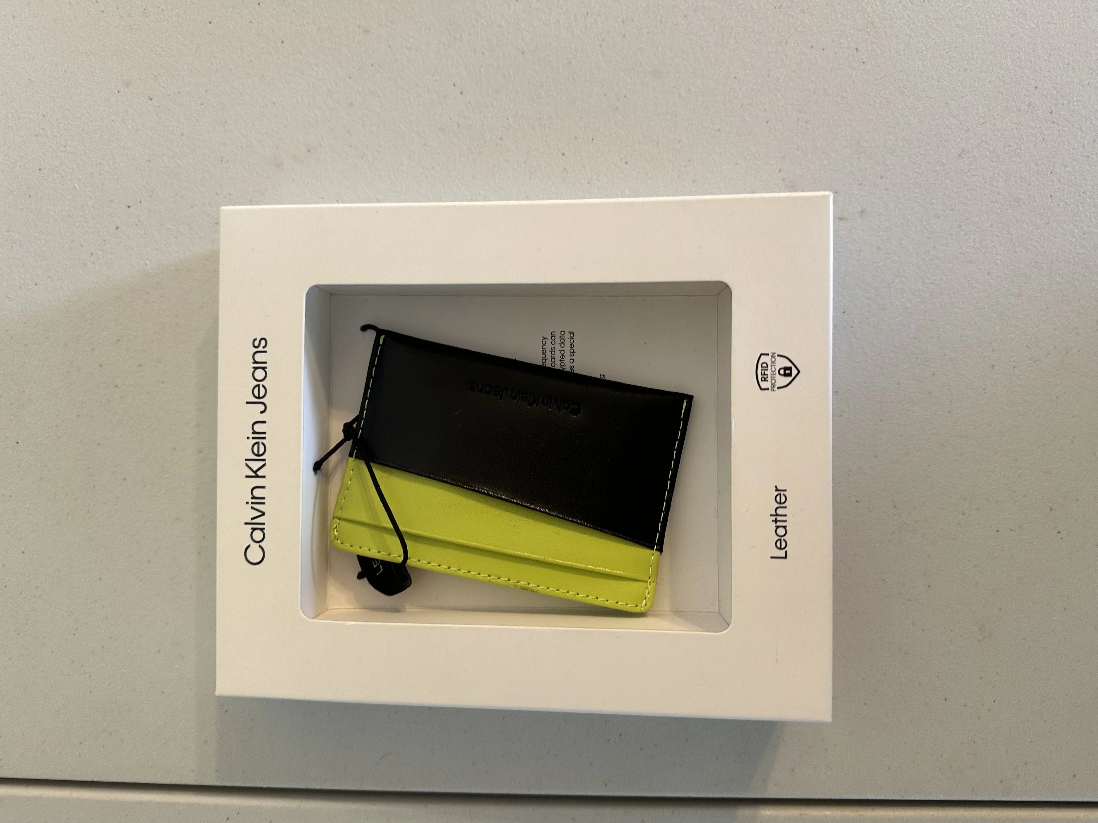 Calvin Klein Men's Monogrammed Logo Card Case Open-Black/Yellow